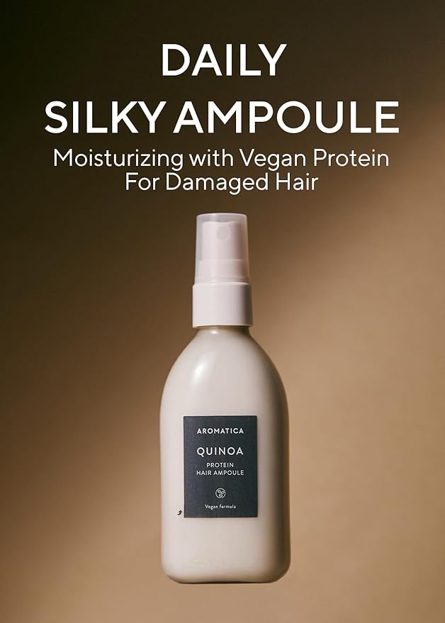 AROMATICA Quinoa Protein Hair Ampoule 3.38 fl. Oz - Vegan Protein Hair Serum for Silky Hair | Nourishing Dry, Damaged Hair | Silicone Free