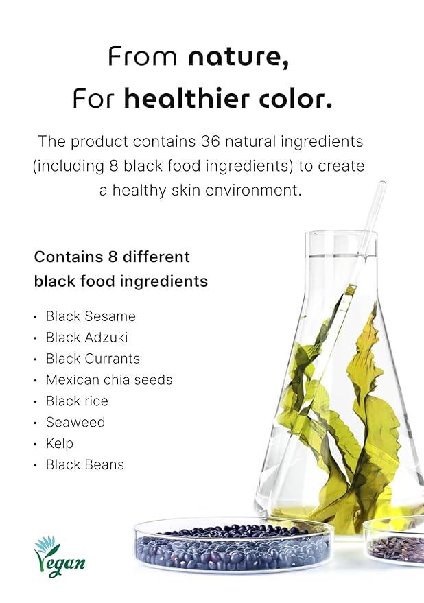 Korean Permanent Hair Dye, Powder Hair Color Kit, Natural Black, Gray Hair Coverage, Plant-Based Formula, Easy Application for Roots, Short & Long Hair, Vegan, Just Mix with Water (3 Powder Packets)