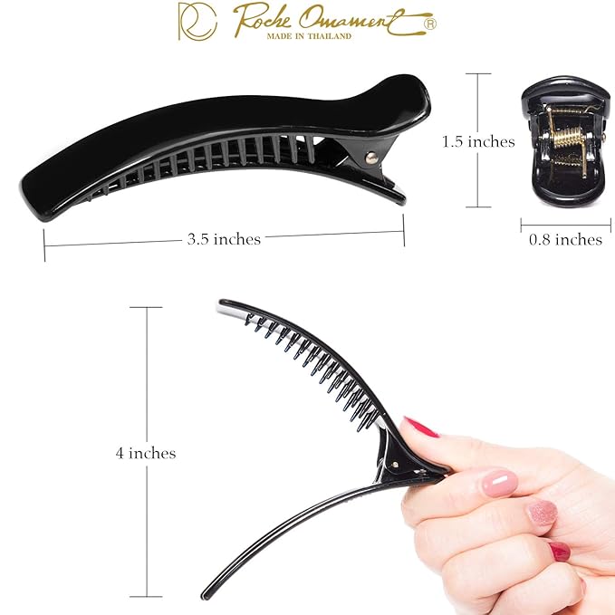 RC ROCHE ORNAMENT 6 Pcs Womens Classic Alligator Duckbill Clips Side Slide Firm Grip Barrettes Girls Beauty Accessory Plastic Pin Hairclip Clamps Beautiful Hair Décor, Medium Black