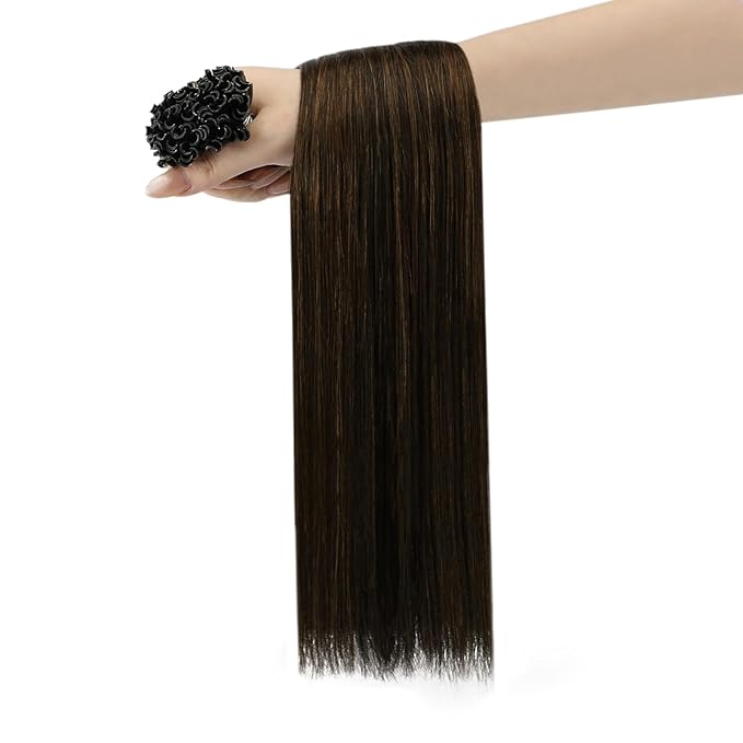 YoungSee Utip Hair Extensions Human Hair Brown Balayage U Tip Human Hair Extensions Ombre Dark Brown to Browns Hot Fusion Hair Extension 22In Ktip Extensions 1G/S 50G for Long Hair