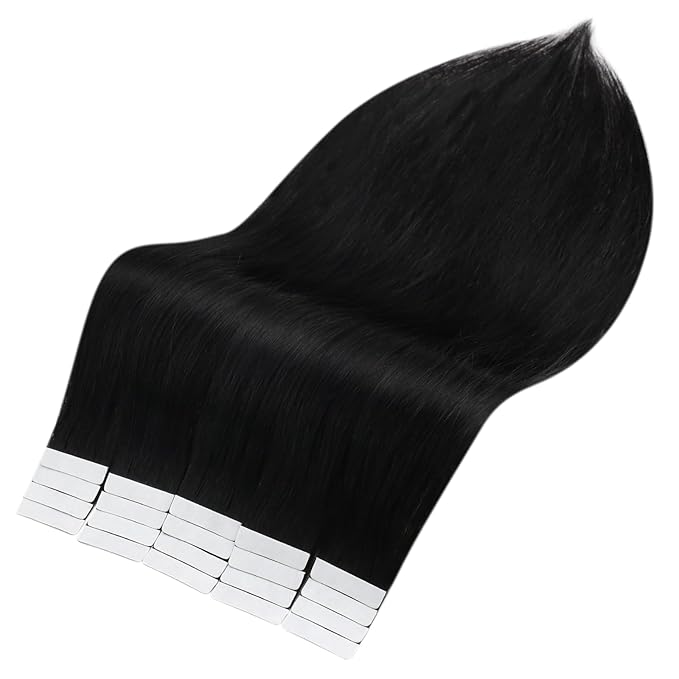 Full Shine Tape in Hair Extensions Human Hair 22 Inch Color 1 Jet Black Invisible Tape in Hair Extensions Human Hair Double Sided Seamless Tape in Extensions 40 Pcs Add Length 100 Gram