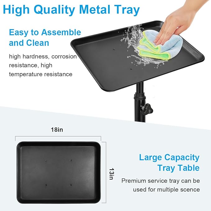 JOSTZHXIN Salon Rolling Tray, Premium Aluminum Tattoo Tray Rolling Cart, Height Adjustable Styling Tray, Service Storage Tray Trolley for Beauty Salon Clinic Spa