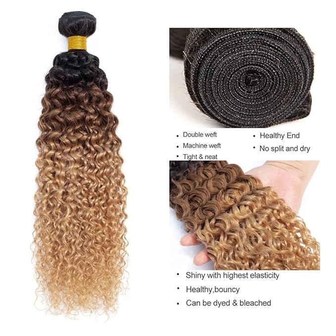 Ombre Kinky Curly Bundles Human Hair 4/27 Curly Bundle Niegmeag Virgin Soft and Silky Hair 3 Bundles 16 18 20 Inch Double Weft Blonde Curly Bundle Hair Weave