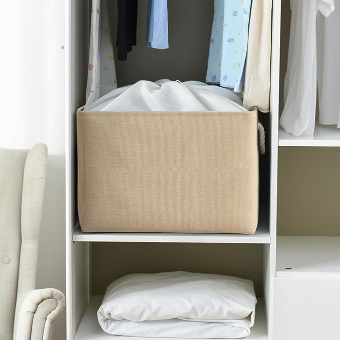TheWarmHome Storage Bin for Shevles - Extra Jumbo 3Pack 20.5L×15.7W×13.8H inch Organization and Storage Basket for Organizing, Fabric Storage Cubes for Closet Shoe Linen Decorative (Beige)