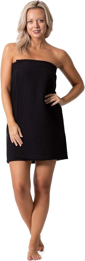 Turkish Linen Women’s Waffle Spa Body Wrap with Adjustable Closure
