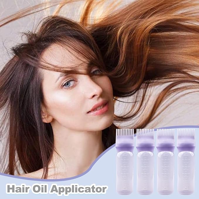4 PCS Root Comb Applicator Bottle,Hair Oil Applicator Bottle for Hair Dye Shampoos Salons.6oz（purple）
