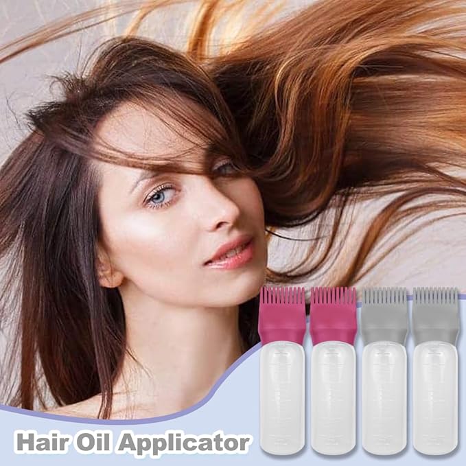 4 PCS Root Comb Applicator Bottle,Hair Oiling Applicator,Hair Oil Applicator Bottle for Hair Dye Shampoos Hair Salons.6oz (Grey+Red)