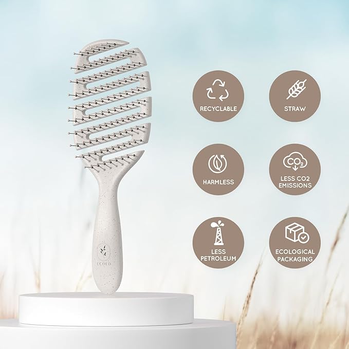 Detangler Hairbrush, Soft Bristle Detangling Brush for Straight, Wavy,Curly and Fine Hair, Dry and Wet, Quick Smoothing for Women and Men, Eco-Friendly & Sustainable Material (Natural)