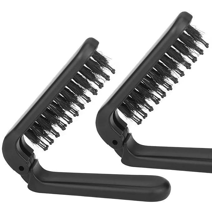 Ancable 2Pcs Travel Folding Hair Brush, Collapsable Portable Pocket Boar Bristle for Thin/Thick Hair, Mini Hairbrush for Men Women Kids, Wet/Dry Hair, Restore Shine, Black