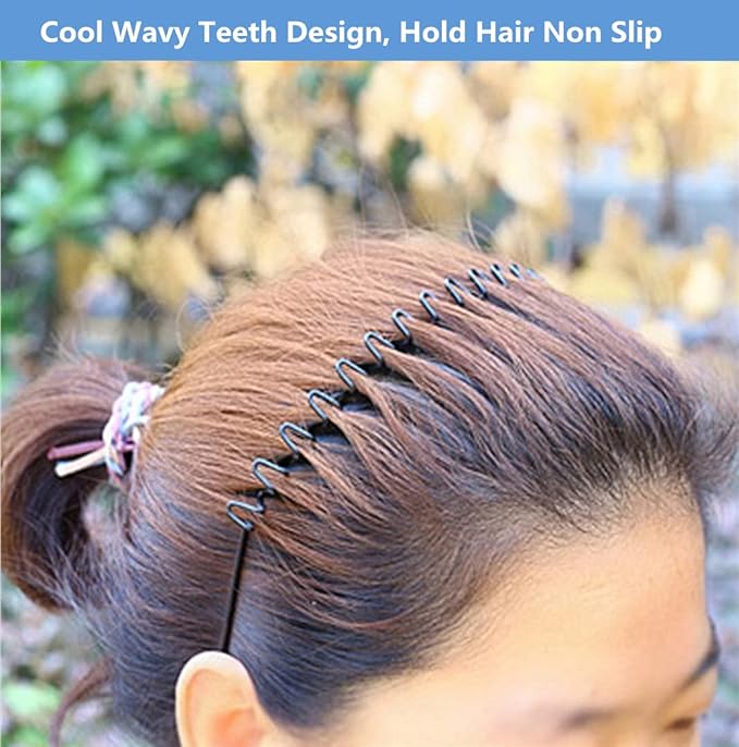 Metal Hair Band for Men Headband Women Bands Unisex Black Wavy Spring Outdoor Sports Headbands Men's Hoop Clips Accessories Simple Elastic Non Slip Head Headwear