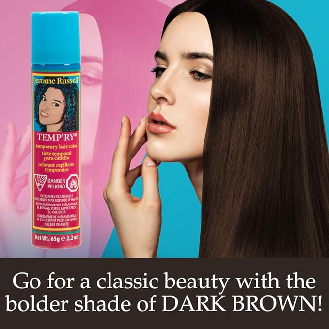 Jerome Russell Dark Brown Hair Tint Spray - Intense, Spray-On, Instant Vivid, Fast-Drying, Non-Sticky, Travel Size Temporary Hair Dye, 2.2 oz