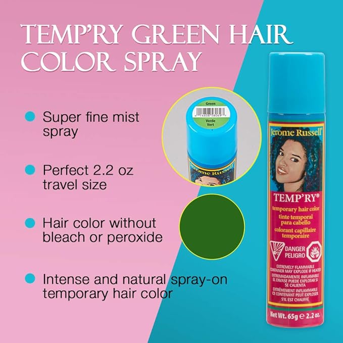 Jerome Russell Temp'ry Spray-on Green Hair Color, 2.2oz x 3 pack