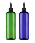 Hair Color Applicator, 16 Ounce 2 Pack Squeeze Bottles for Hair - PET Plastic Refillable With Twist Top Cap - Green and Blue