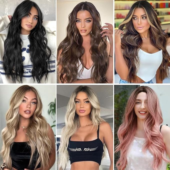 NAYOO Long Purple Wavy Wig for Women 26 Inch Middle Part Curly Wavy Wig Natural Looking Synthetic Heat Resistant Fiber for Daily Party (Purple)