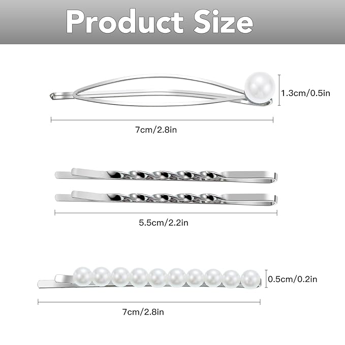 16 Pieces Geometric Metal Hair Pins, Silver Hair Pins Pearls Hair Clips Hair Barrettes Metal Bobby Pins for Woman Girls