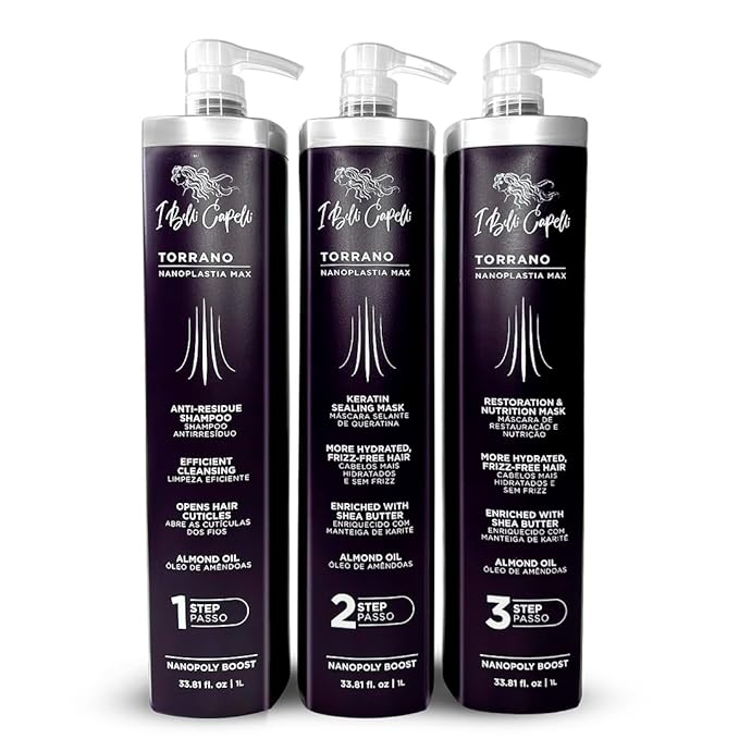 I Belli Capelli Torrano Nanoplastia Max Permanent Keratin Hair Treatment Kit– Brazilian Straightening for Smooth, Shiny & Frizz-Free Hair – All Hair Types –Alisado Brasileño Keratina Permanente (3x1L)
