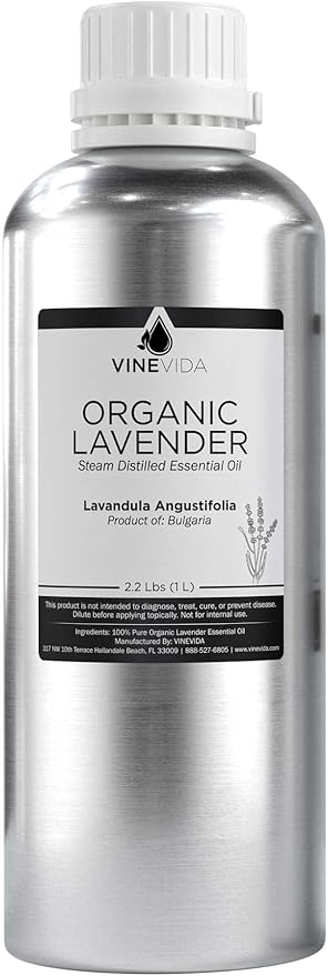VINEVIDA Organic Lavender Essential Oil - 32 oz - Undiluted - DIY Candle Scents & Bulk for Soap Making
