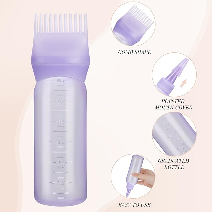 Pimoys Hair Oil Applicator Bottles Dye Brush for Women Scalp, Hair Color Products Things with Root Comb, Purple 2 Pack