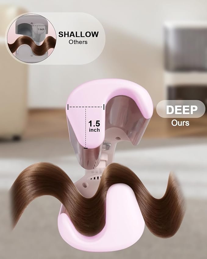 1 1/4 Inch Hair Waver Crimper,Cimper Hair Tool Hair Crimper for Women Beach Wave,Deep Wave Curling Iron with 2 Ceramic Barrel,Pink