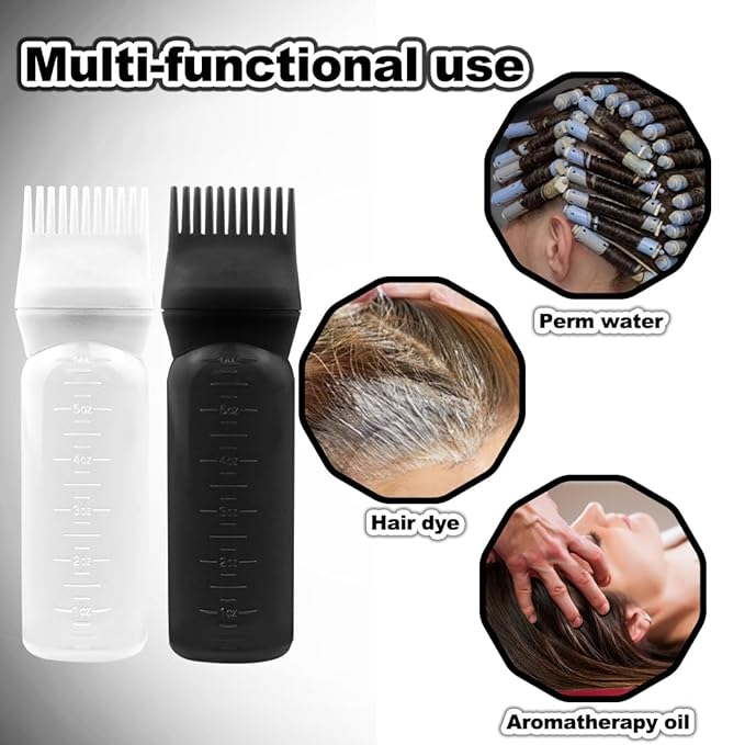 ELANE 4PCS Hair Oil Applicator Bottles with Root Comb for Scalp and Hair Oiling, 6oz (2 Black + 2 White)
