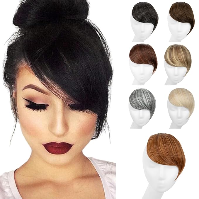 SARLA Clip in Side Bangs Extension Straight Synthetic Fake Bangs One Piece for Women Tizian Red