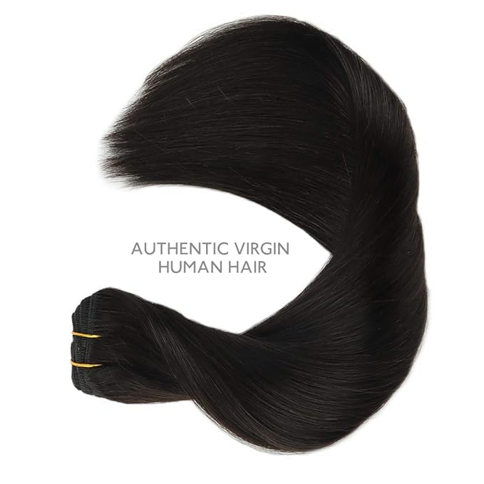 WENNALIFE 18 Inch Clip In Hair Extensions Human Hair, 1B Natural Black Hair Extensions
