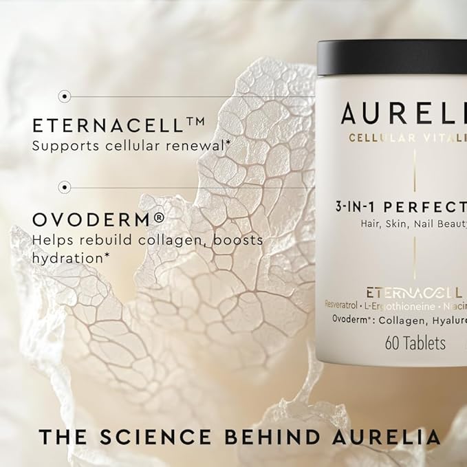 AURELIA 3-in-1 Perfection | Advanced Cellular Anti-Aging Supplement | Boost Collagen Production & Strengthen Hair, Skin, Nails | with Zinc, Resveratrol, Niacinamide & Ergothioneine