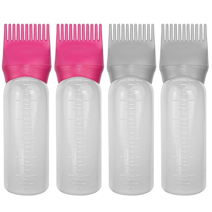 ELANE 4 Pack Hair Oiler Comb Bottle,Root Comb Applicator Bottle for Hair Oil Scalp Hair Oiling Applicator(Grey+Red)