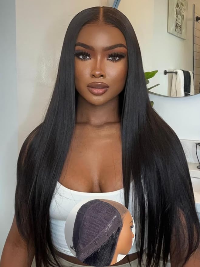 YIROO No Slip 7x5 Bye Bye Knots Yaki Straight Lace Front Glueless Drawstring Wig Human Hair with Deep Stretch Cap Fits All Head Sizes,Pre-Plucked Pre-Cut Wear and Go Wig for Women 150% Density 22Inch