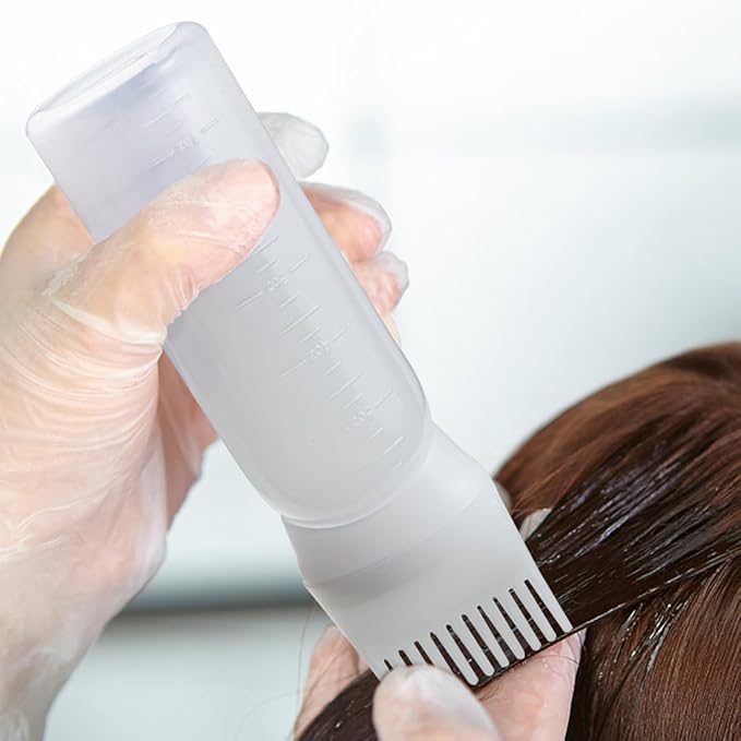 ELANE 4 Pack Root Comb Applicator Bottle,Oil Comb Applicator for Hair Dye Shampoos Hair Salons (2 Black + 2 White)