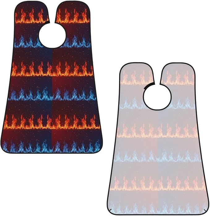 Stretchable Beard Cape, Non-Stick Hair Catcher for Trimming, Waterproof Grooming Apron, Red Blue Fire Flame