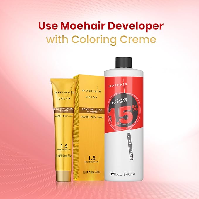 MOEHAIR Hair Color Developer 1.5% Hydrogen Peroxide | 5 Volume Creme Developer for Coloring and Bleaching | Paraben-free | Professional-Grade Hair Creme Developer | Peach Fragrance – 32 Fl. Oz