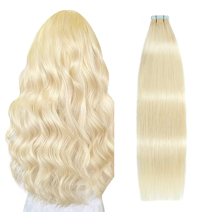 SUYYA Tape in Hair Extensions Human Hair Bleach Blonde 14 inches 40g/pack 20pcs Straight Seamless Skin Weft Tape in Hair Extensions(14 inches #613 Bleach Blonde)