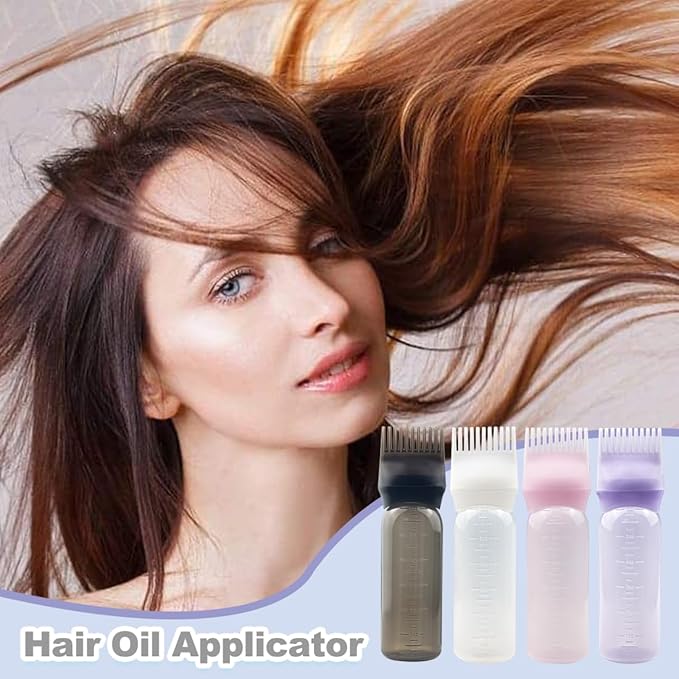 4 PCS Root Comb Applicator Bottle,Hair Oiling Applicator,Hair Oil Applicator Bottle for Hair Dye Shampoos Hair Salons.6oz (black+white+pink+purple)