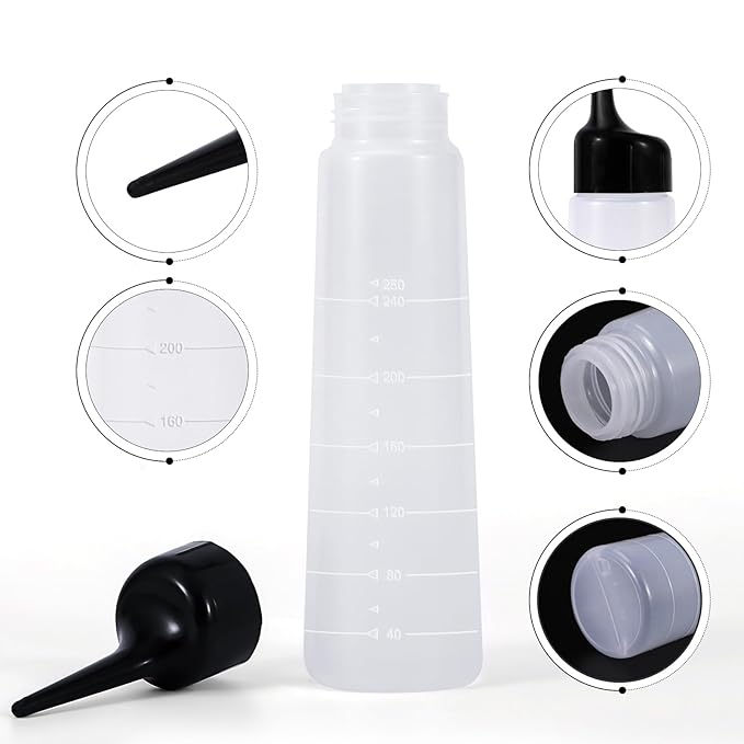 driew Applicator Bottles for Hair, 8.5oz Hair Squeeze Bottle with Angle Tip Color Applicator Bottle Dye Pack of 2,Black Cap