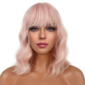 Short Bob Wigs with Bangs for Women Loose Wavy Wig Curly Wavy Shoulder Length Bob Synthetic Cosplay Wig for Girl Colorful Costume Wigs (Peach Fuzz)