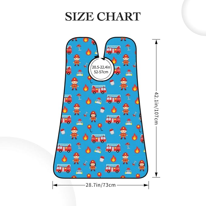 Beard Grooming Cape, Waterproof Hair Catcher for Shaving Trimming, Non-Stick Bib Apron Gifts for Dad Men, Cute Red Fire Truck Blue Shave Bib