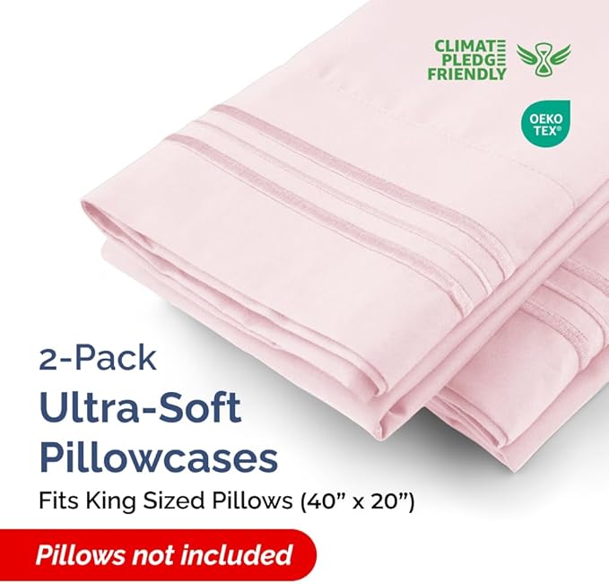 King Pillow Cases Set of 2 - Ultra Soft Hotel Quality Pillowcase Covers - Comfy, Cozy & Wrinkle Free - Shrinkage and Fade Resistant - Machine Washable Pillow Protectors - 2 Piece Set - Lavender Pink