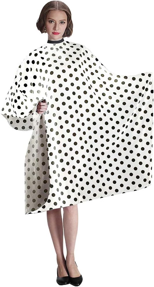 Professional Salon Cape - Polyester Hair Cutting Cape, 54"x62", Black and White Dots
