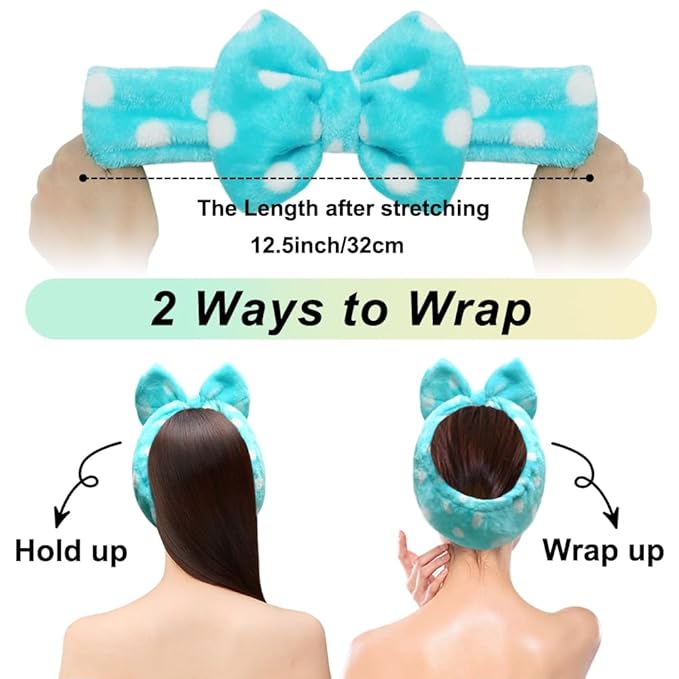 Shintop Sweet Super Soft Caroset Polka Dots Wash Cosmetic Headband Hairlace (Dark Blue Polka Dots)