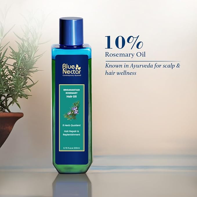 Blue Nectar Rosemary and Bhringraj Ayurvedic Scalp Oil for Hair Growth with Amla, 3.38 Fl Oz
