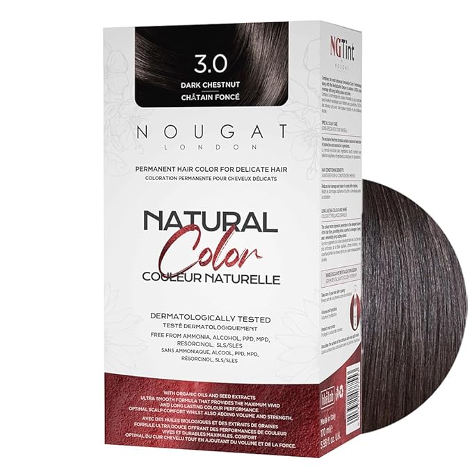 NOUGAT Dark Chestnut Permanent Hair Color Kit - 100% Gray Coverage, Ammonia Free & PPD Free for Sensitive Scalp - 3-in-1 Color, Repair & Nourish System with Anti-Aging Hair Mask & Essence