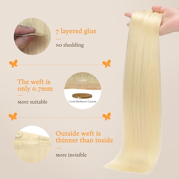 DOORES Seamless Clip in Hair Extensions, Bleach Blonde 130g 7pcs 18 Inch, Human Hair Extensions Remy Hair Clip ins Extensions Seamless Thick Straight Hair Thin Weft Invisi Edge Hair Extensions