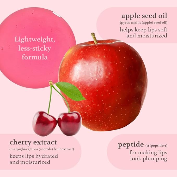 NOONI Korean Lip Oil Set - Applecherry & Appleplum | Long-Lasting, Moisturizing, Plumping, Revitalizing for Dry Lips, Waterproof, No Peel Off, Stocking Stuffers, 0.12 FL Oz x 2ea