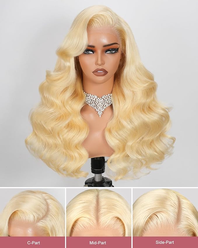 34 Inch 613 13x6 Lace Front Wig Human Hair 180 Density Blonde Wig Human Hair Body Wave 100% Real Human Hair True Length Random Dyeing No Shedding No Synthetics Triple Lifespan 3X