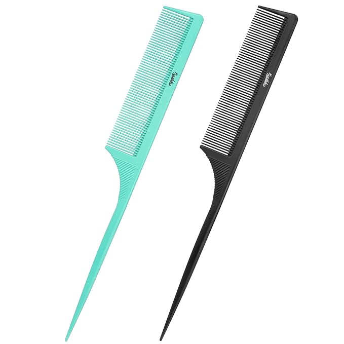 2Pcs Rat Tail Comb Parting Combs for Women, Fine Tooth Parting Tip Carbon Fiber Root Teasing Anti Static Hair Comb for Styling (Green,Black)