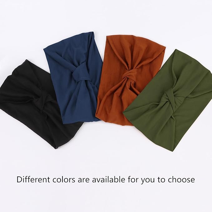 DRESHOW 4 Pack Turban Headbands for Women Wide Vintage Head Wraps Knotted Cute Hair Band Accessories