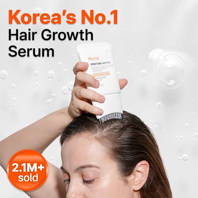 lilyeve GROWTURN Hair Growth Serum with Built-in Brush, Heartleaf-Derived Exosomes to Revitalize Hair, Hair Thickening, Hair Growth Accelerator - Korean Hair Care, 3.38 fl. oz. (Pack of 4)