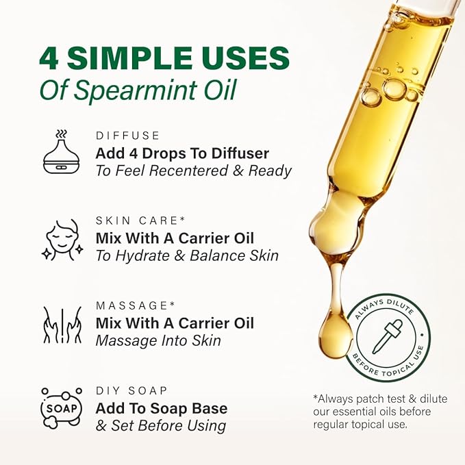 KUKKA Spearmint Essential Oils - 4 Fl Oz - for Hair, Skin, Diffuser, Aromatherapy & DIY Soap Making Scent