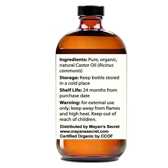 Mayan's Secret - 16 oz Pure Castor Oil Organic Cold Pressed Unrefined Glass Bottle Hexane Free Hair Oil for Hair Growth, Eyelashes, Eyebrows – Oil for Skin, Face, Body
